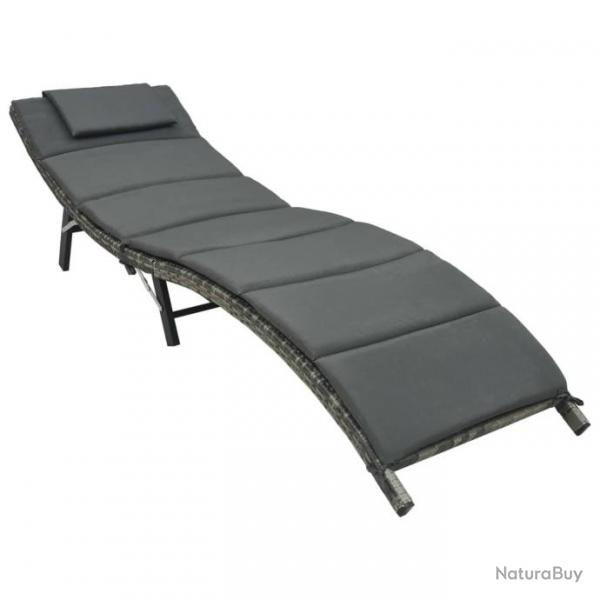 Chaise longue pliable avec coussin Rsine tresse Gris