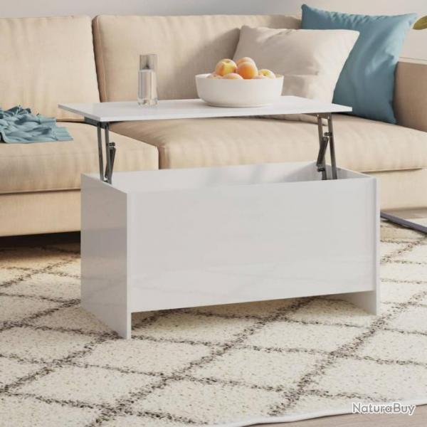 Table basse Blanc brillant 102x55,5x52,5 cm Bois d'ingnierie