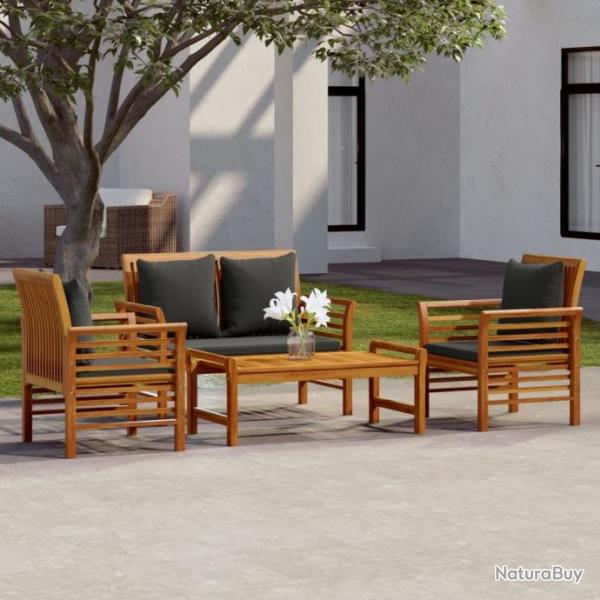 Salon de jardin 4 pcs avec coussins Bois massif d'acacia