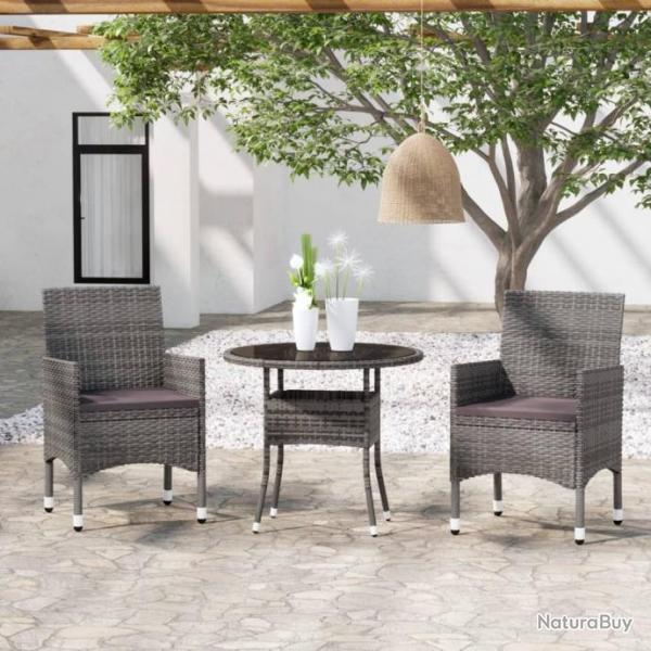 Mobilier  dner de jardin 3 pcs Rsine tresse Gris