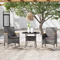 Mobilier à dîner de jardin 3 pcs Résine tressée Gris