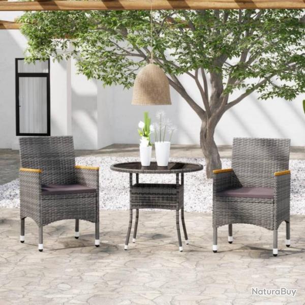 Mobilier  dner de jardin 3 pcs Rsine tresse Gris