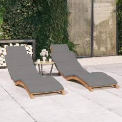 Chaises longues 2 pcs avec coussins Bois massif de teck