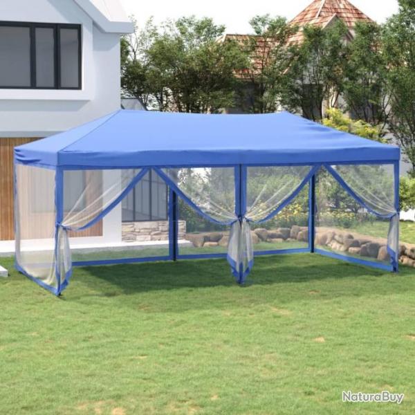 Tente de rception pliable avec parois Bleu 3x6 m