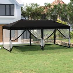 Tente de réception pliable avec parois Noir 3x6 m