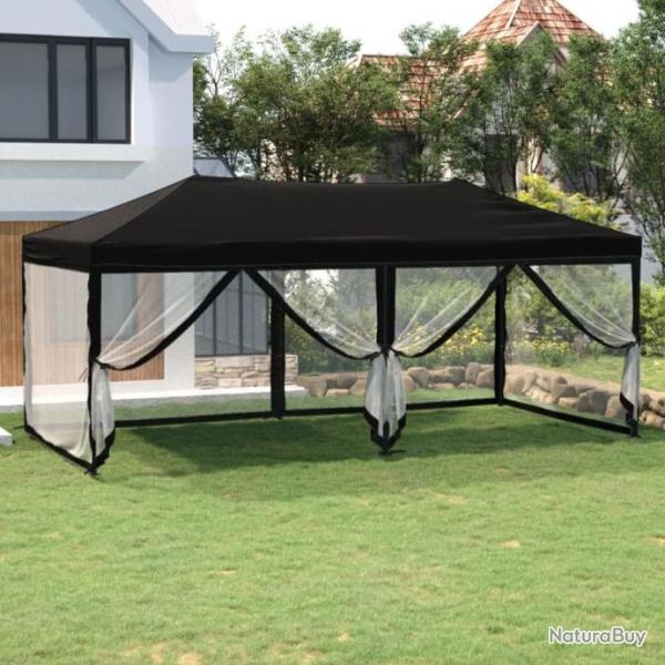 Tente de rception pliable avec parois Noir 3x6 m