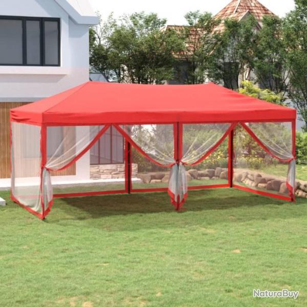 Tente de rception pliable avec parois Rouge 3x6 m