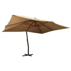 Parasol en porte-à-faux avec mât en bois 400x300 cm Taupe