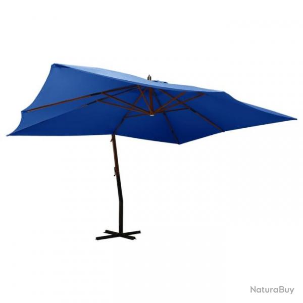Parasol en porte--faux avec mt en bois 400x300 cm Bleu azur