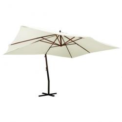 Parasol en porte-à-faux avec mât en bois 400x300 cm Blanc sable