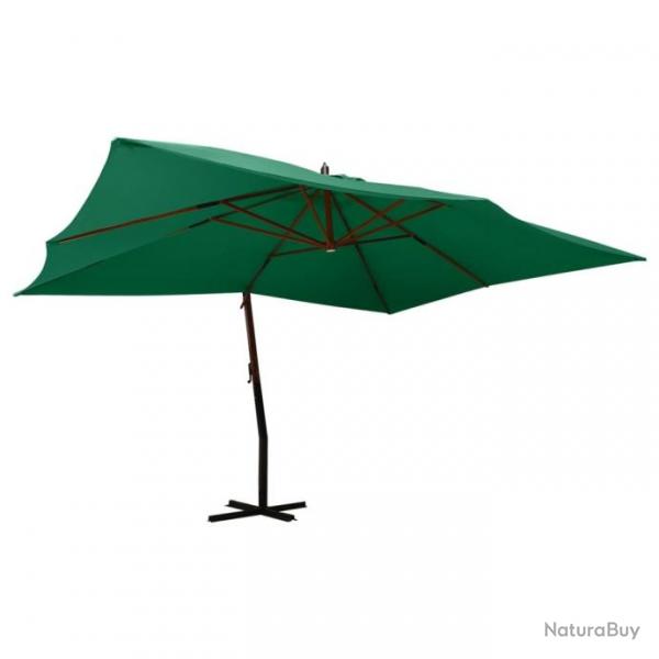 Parasol en porte--faux avec mt en bois 400x300 cm Vert