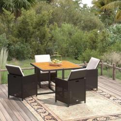 Mobilier à dîner de jardin et coussins 5pcs Résine tressée Noir