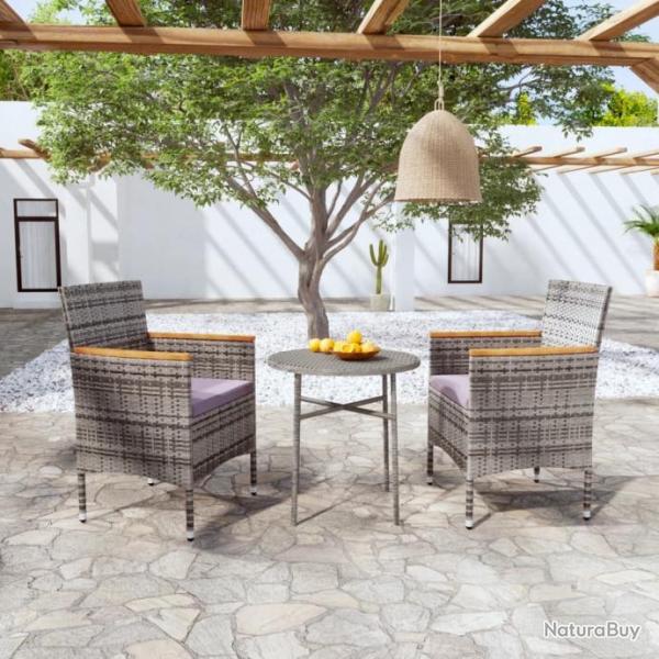 Ensemble de salle  manger de jardin 3 pcs Rsine tresse Gris