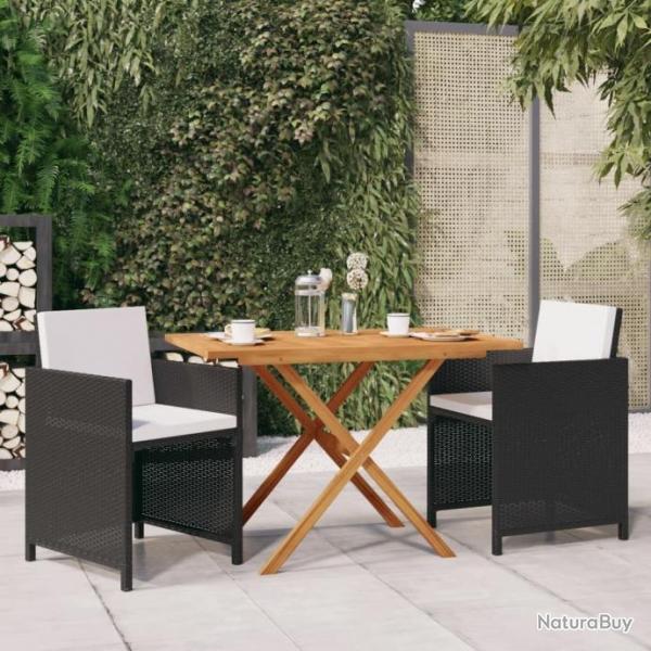 Ensemble de salle  manger de jardin avec coussins 3 pcs Noir