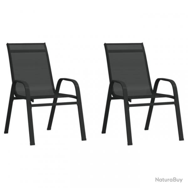 Chaises empilables de jardin 2 pcs Noir Tissu textilne