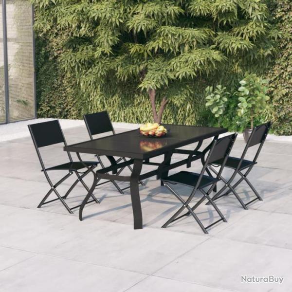 Ensemble de salle  manger de jardin 5 pcs Gris et noir