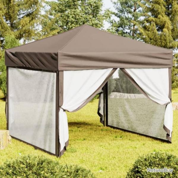 Tente de rception pliable avec parois Taupe 3x3 m