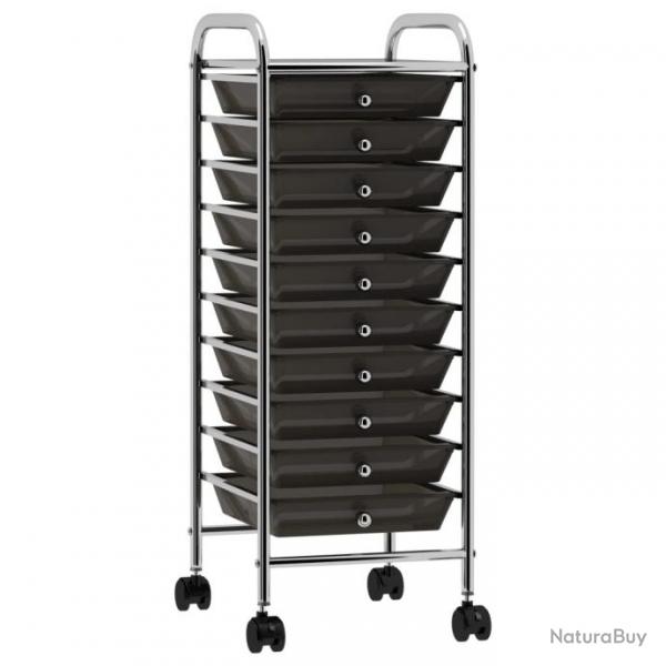 Chariot de rangement mobile  10 tiroirs Noir Plastique