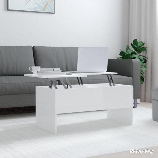 Table basse Blanc brillant 102x50,5x46,5 cm Bois d'ingnierie