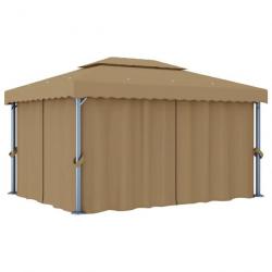 Tonnelle avec rideau 4x3 m Taupe Aluminium