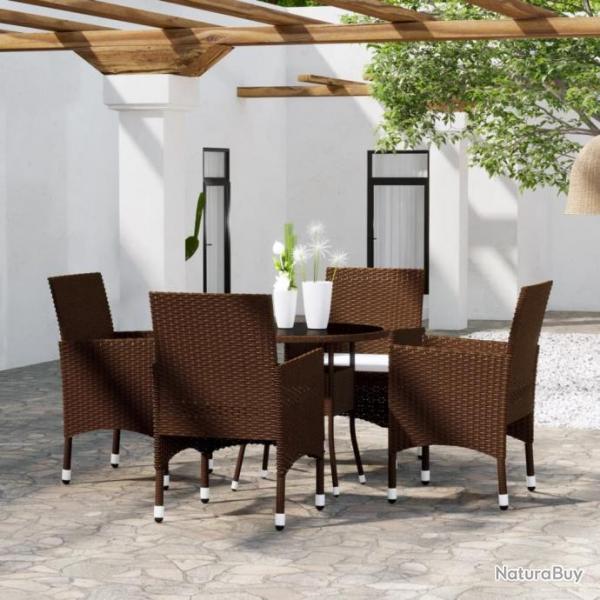 Mobilier de salle  manger de jardin 5pcs Rsine tresse Marron