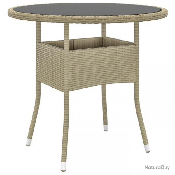 Table de jardin 80x75 cm Verre tremp/rsine tresse Beige