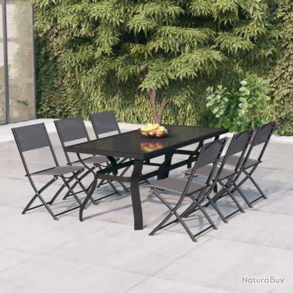 Ensemble de salle  manger de jardin 7 pcs Gris et noir