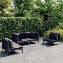 Salon de jardin 4 pcs avec coussins Résine tressée Gris foncé