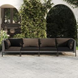 Salon de jardin 4 pcs avec coussins Résine tressée Gris foncé