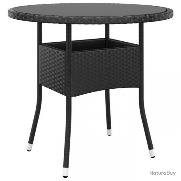 Table de jardin 80x75 cm Verre tremp/rsine tresse Noir