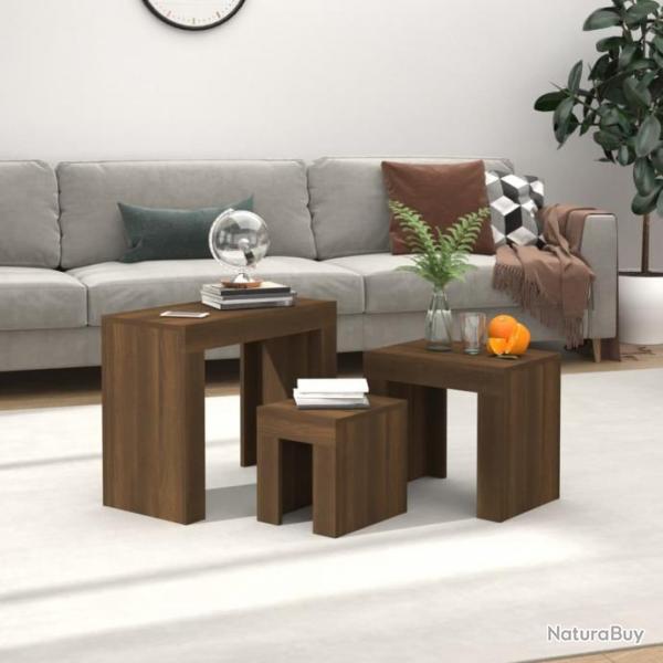 Tables basses gigognes 3 pcs Chne marron Bois d'ingnierie