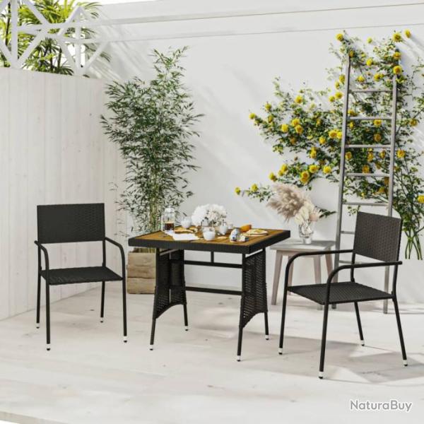 Mobilier  dner d'extrieur 3 pcs Rsine tresse Noir