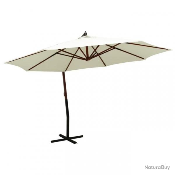 Parasol suspendu avec mt en bois 350 cm Blanc sable
