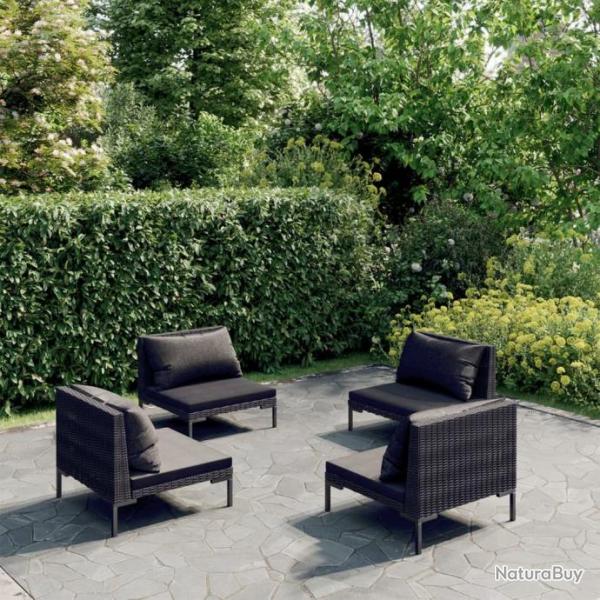 Salon de jardin 4 pcs avec coussins Rsine tresse Gris fonc