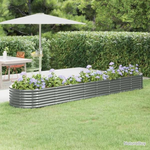 Lit surlev de jardin Acier enduit de poudre 368x80x36 cm gris