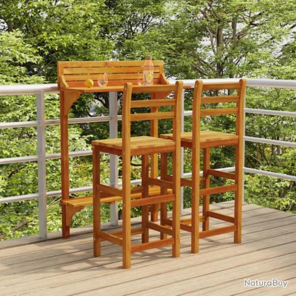 Ensemble de bar de balcon 3 pcs Bois d'acacia massif