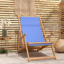 Chaise de plage pliable Bois de teck solide Bleu