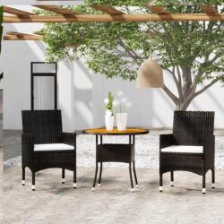 Mobilier à dîner de jardin 3 pcs Résine tressée Noir