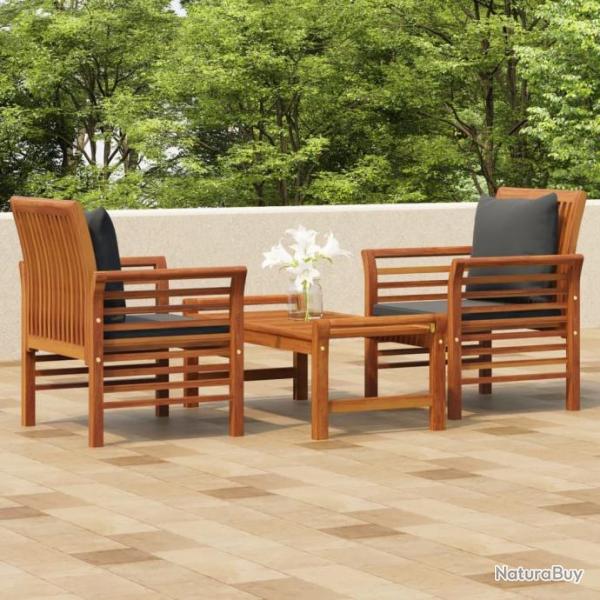 Salon de jardin 3 pcs avec coussins Bois massif d'acacia