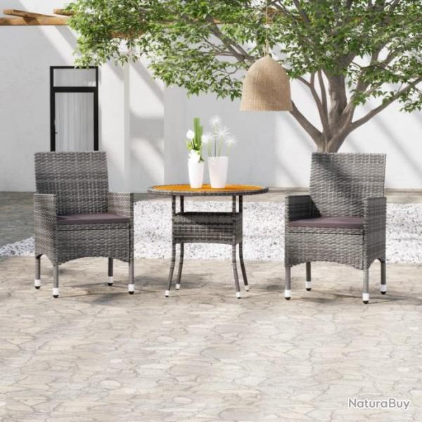 Mobilier  dner de jardin 3 pcs Rsine tresse Gris