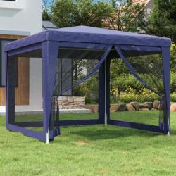 Tente de fête avec 4 parois latérales en maille Bleu 3x3 m PEHD