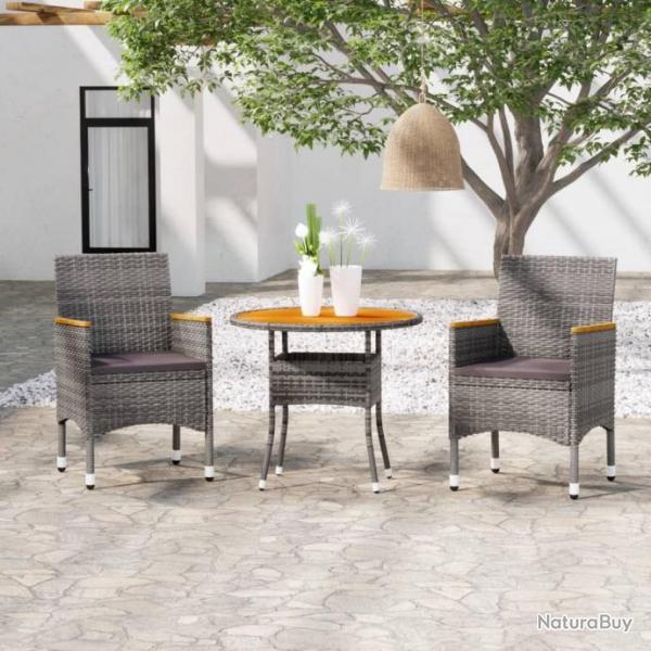 Mobilier  dner de jardin 3 pcs Rsine tresse Gris