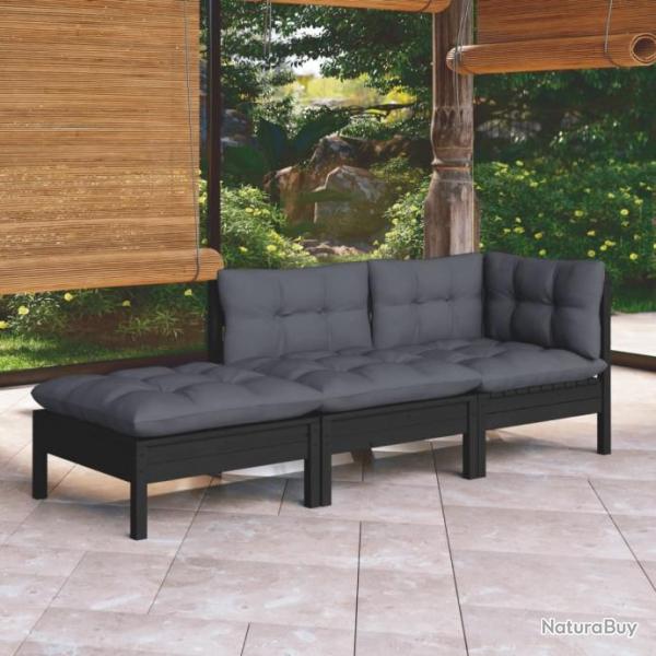 Salon de jardin 3 pcs avec coussins Bois de pin massif