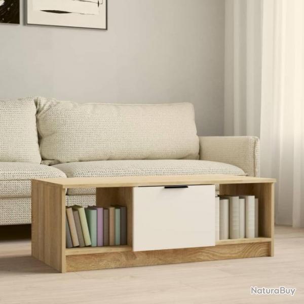 Table basse Blanc et chne sonoma 102x50x36cm Bois d'ingnierie