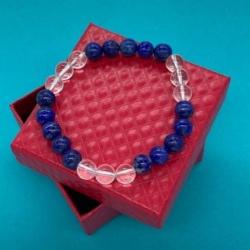 Bracelet cristal de roche /lapis lazuli perles 8 mm avec écrin