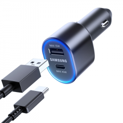 Samsung Chargeur Rapide Voiture 60w + Cable USB-C, Couleur: Noir