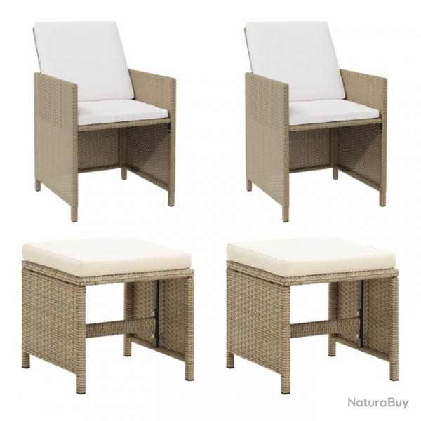 Chaises de jardin avec tabourets 2 pcs Rsine tresse Beige