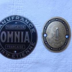 2 anciennes plaques métal pour machine à coudre Omnia Manufrance Saint Etienne -  Singer Manfg. C.O.