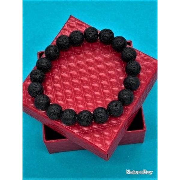 Bracelet pierre de lave perles 10 mm avec crin