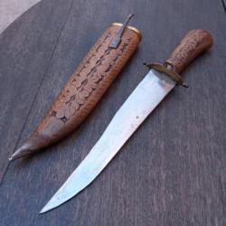 Ancien Couteau INDIEN Manche et Étui en Bois Sculpté